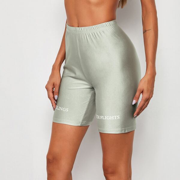 

Slogan Graphic High Waist Biker Shorts, Silver