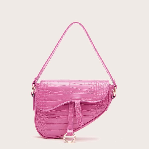 

Croc Embossed Saddle Bag, Pink