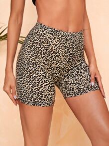 SHEIN Privé Shorts biker de leopardo - Multicolor - Ver 1