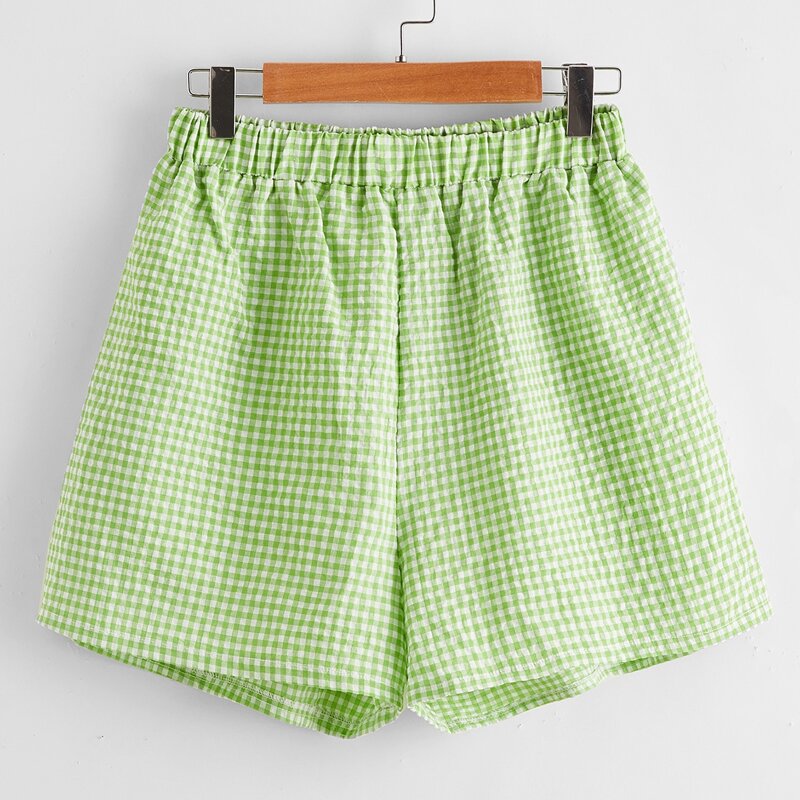

Gingham Print Shorts, Green