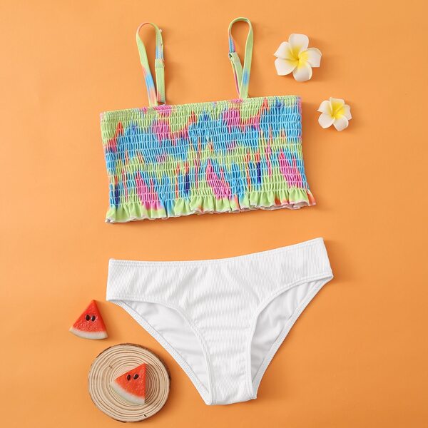 

Girls Tie Dye Smocked Frill Bikini Swimsuit, Multicolor