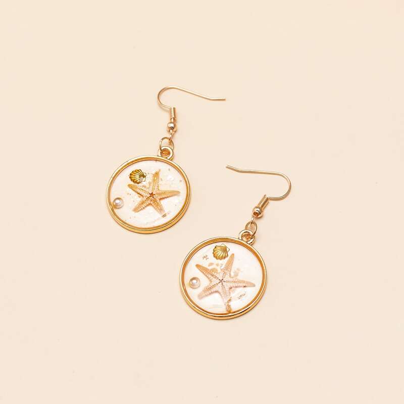 

Starfish Decor Drop Earrings, Gold