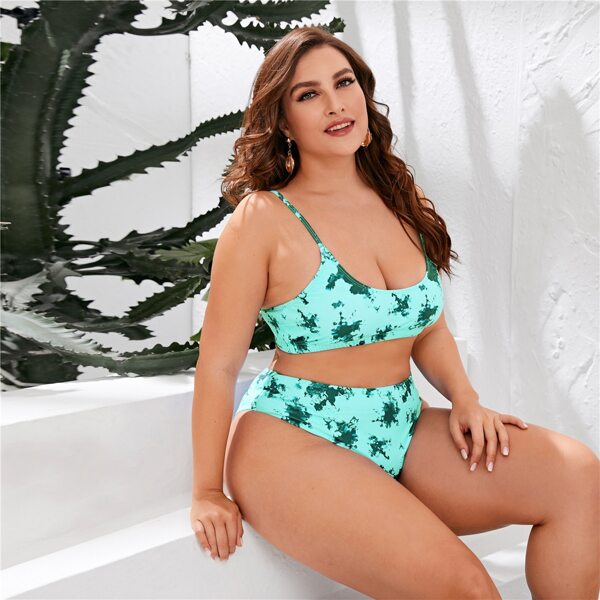 

Plus Tie Dye High Waisted Bikini Swimsuit, Blue