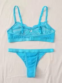 Set de lencería con tanga con encaj floral - Azul menta - Ver 2