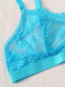 Set de lencería con tanga con encaj floral - Azul menta - Ver 4