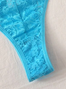 Set de lencería con tanga con encaj floral - Azul menta - Ver 5