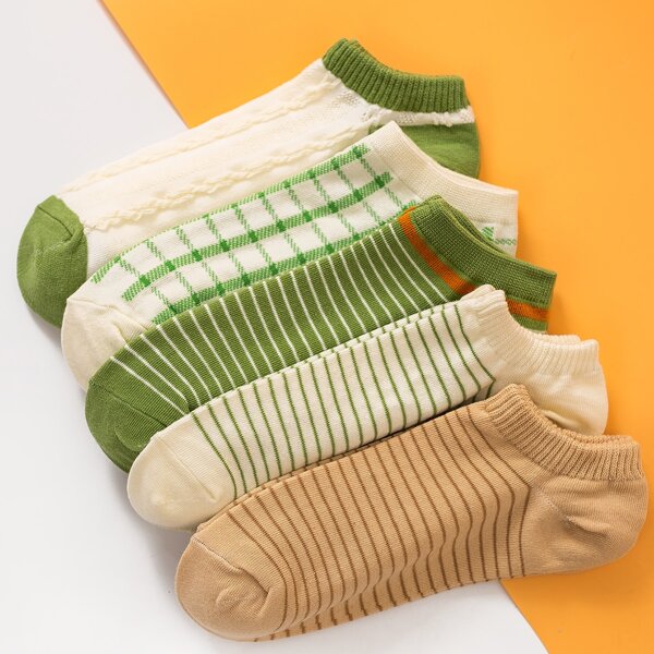 

5pairs Plaid Pattern Socks, Multicolor