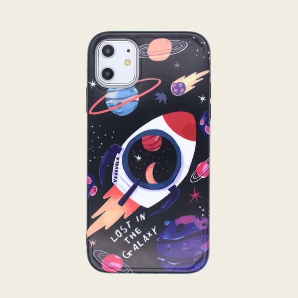 

Cartoon Galaxy Print iPhone Case, Black