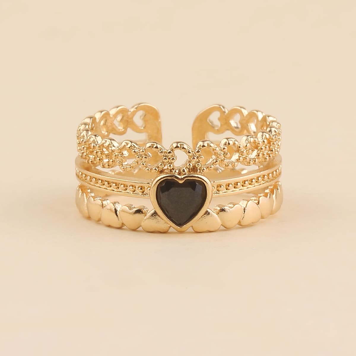 

Heart Decor Cuff Ring, Gold