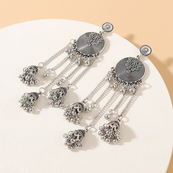 

Серьги-подвески Jhumka с металлическими шариками, Серебряные