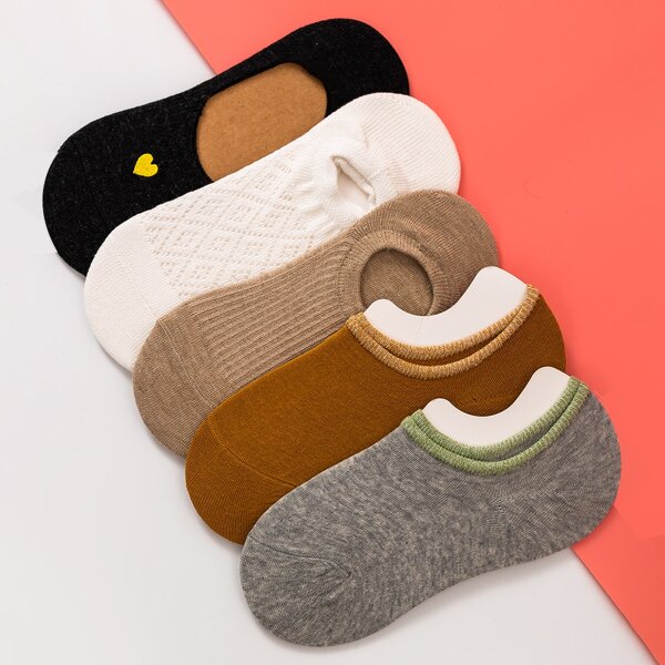 

5pairs Heart Embroidery Socks, Multicolor