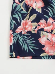 SHEIN VCAY Surplice Neck Tropical Print Slip Romper - Multicolor - View 5