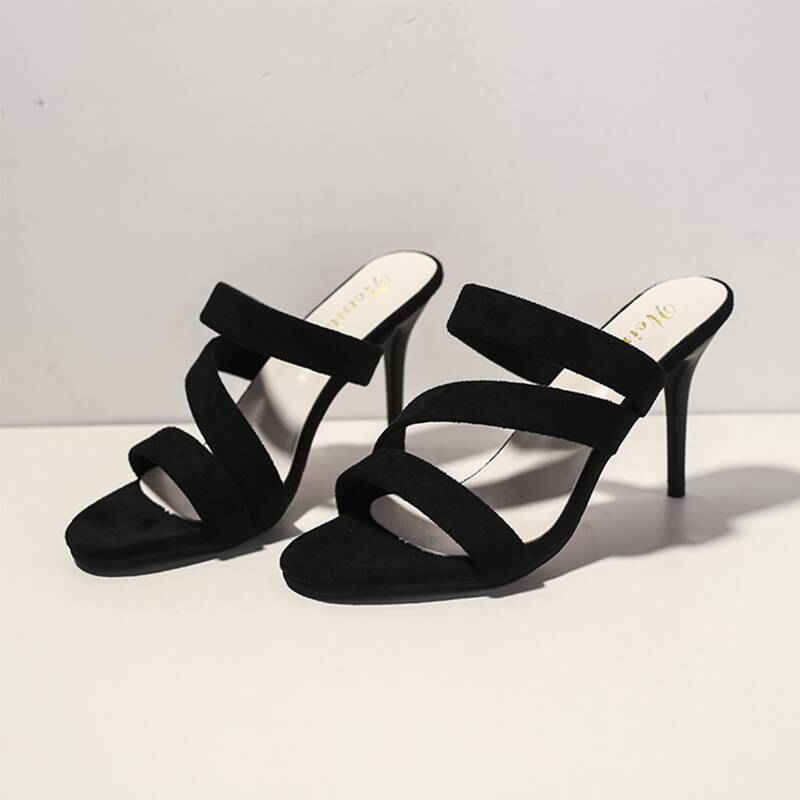 

Open Toe Stiletto Heeled Mules, Black