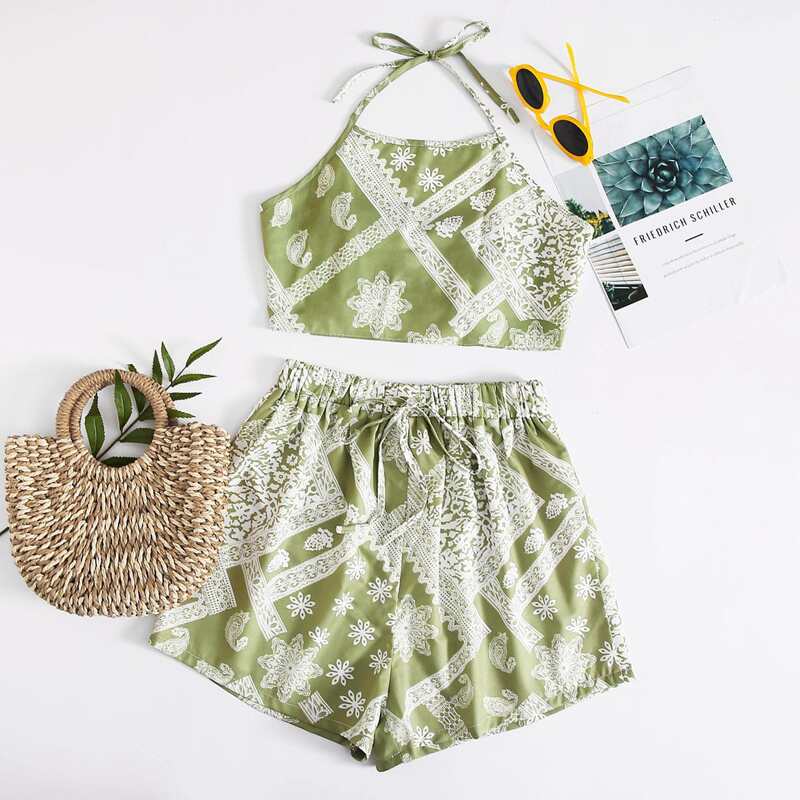 

Tribal Halter Top & Shorts, Green