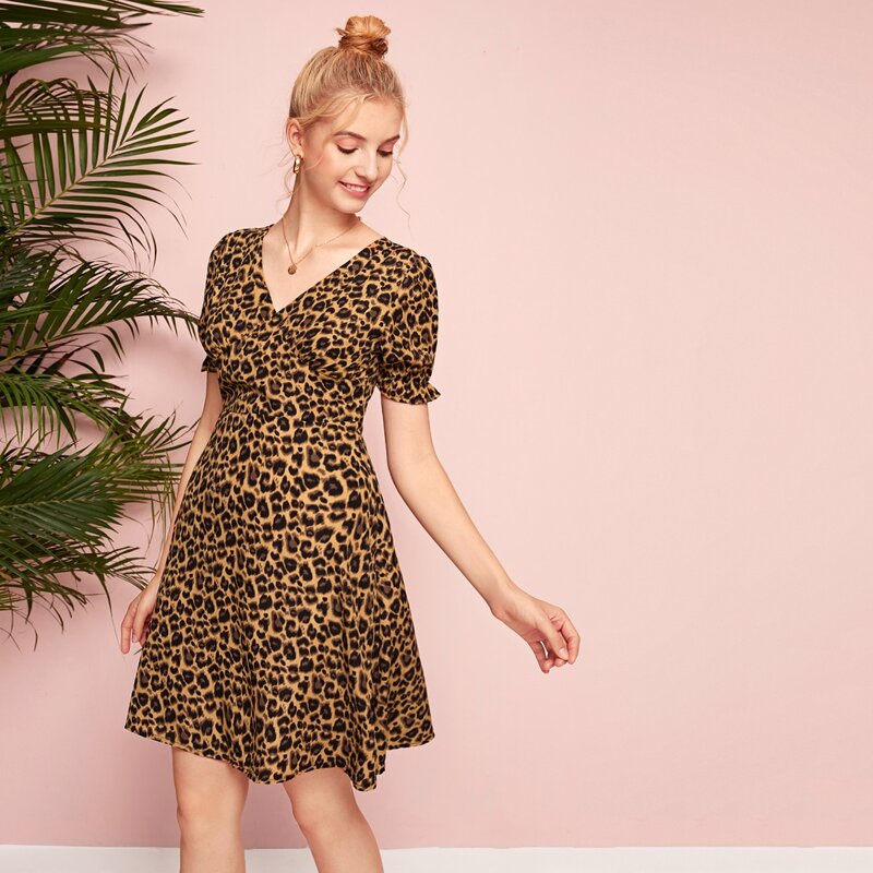 

Chiffon Leopard Dress, Brown