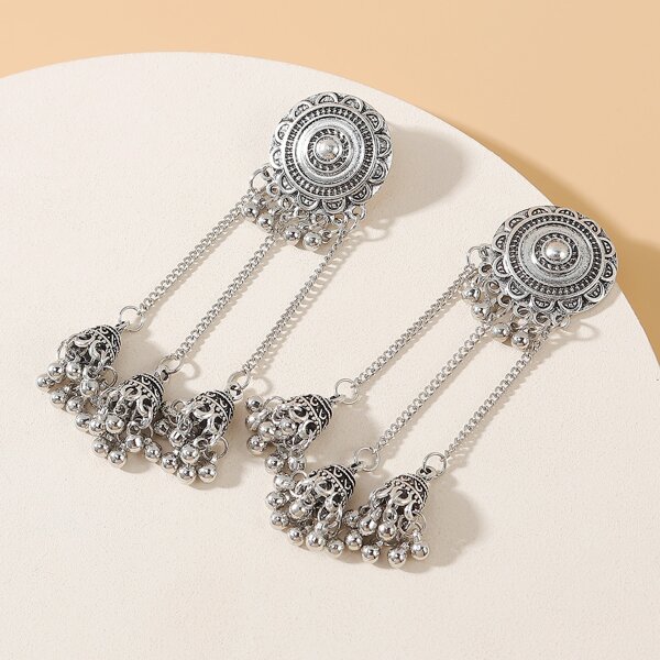 

Metal Ball Charm Drop Jhumka Earrings, Silver