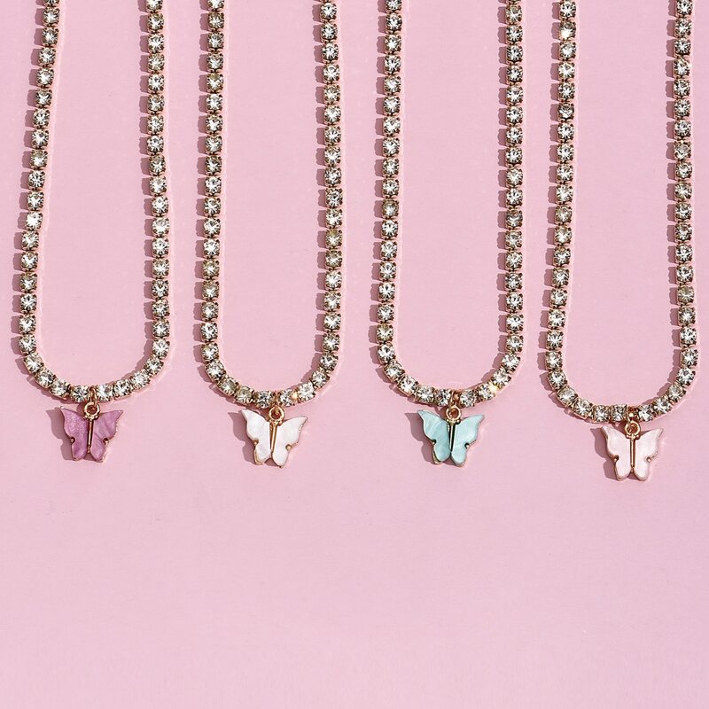 

4pcs Rhinestone Butterfly Necklace, Gold
