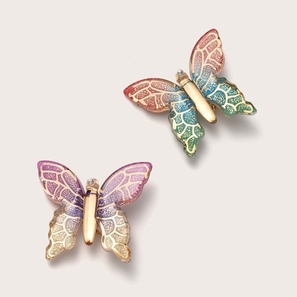 

2pcs Butterfly Shaped Hair Clip, Multicolor