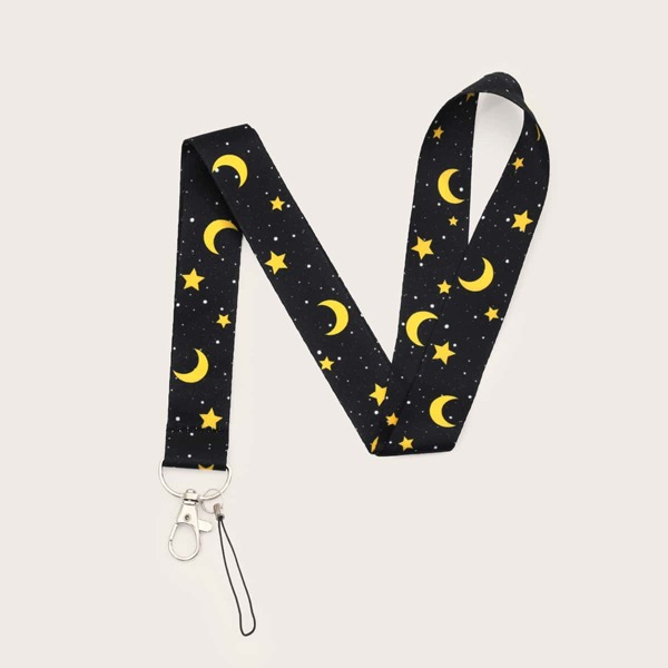 

Star & Moon Print Phone Lanyard, Black