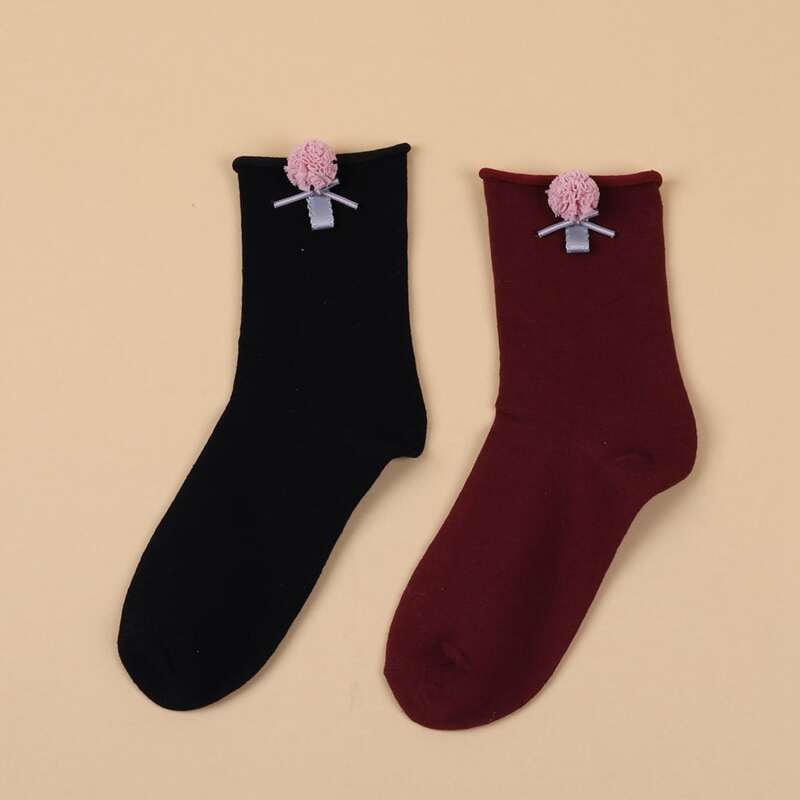 

2pairs Flower Decor Socks, Multicolor
