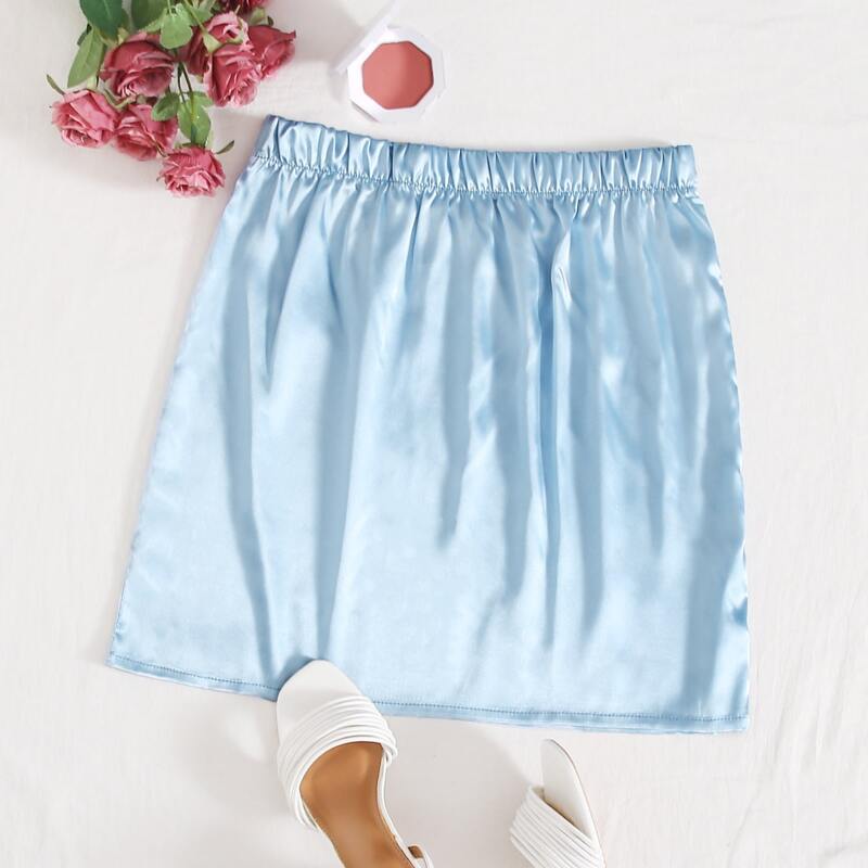 

Satin Solid Skirt, Blue