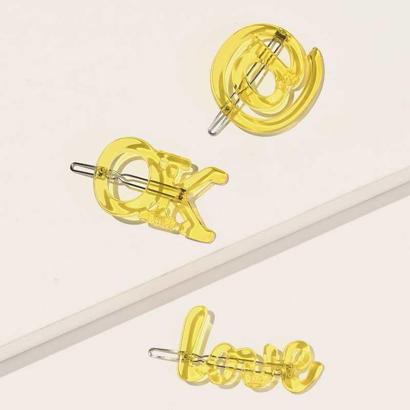 

3pcs Letter Design Hair Clip, Yellow
