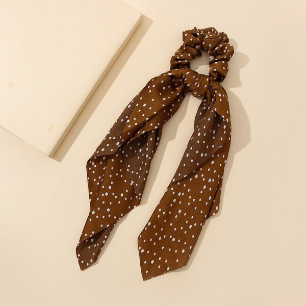 

Polka Dot Pattern Bow Scrunchie, Coffee brown