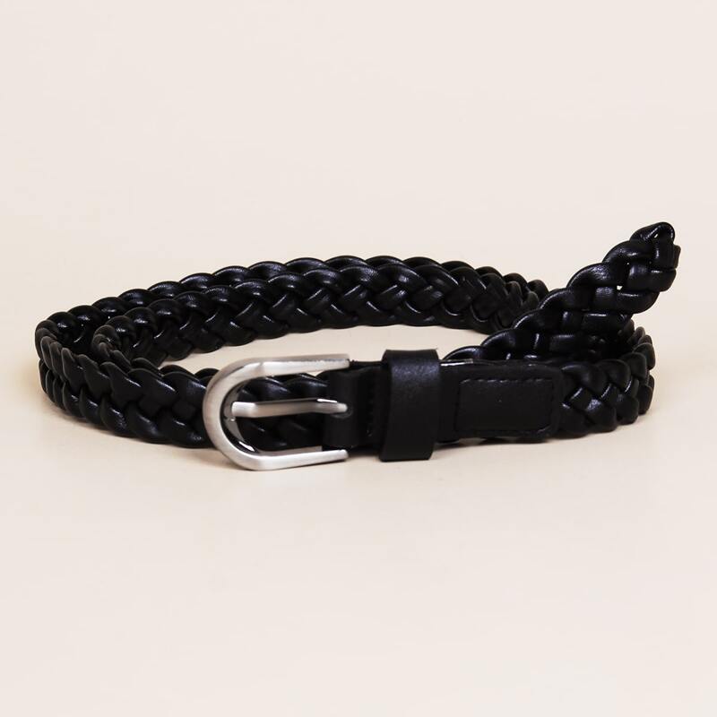 

Metal Buckle Woven Belt, Black