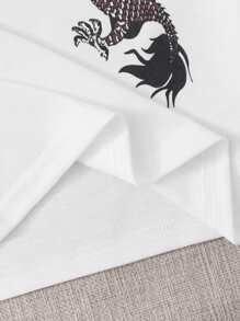 Dragon Print Crop Tee - White - View 3