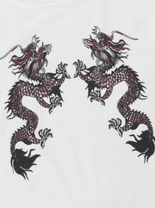 Dragon Print Crop Tee - White - View 4