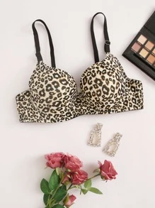 Leopard Push Up Bra Lingerie - Multicolor - View 1