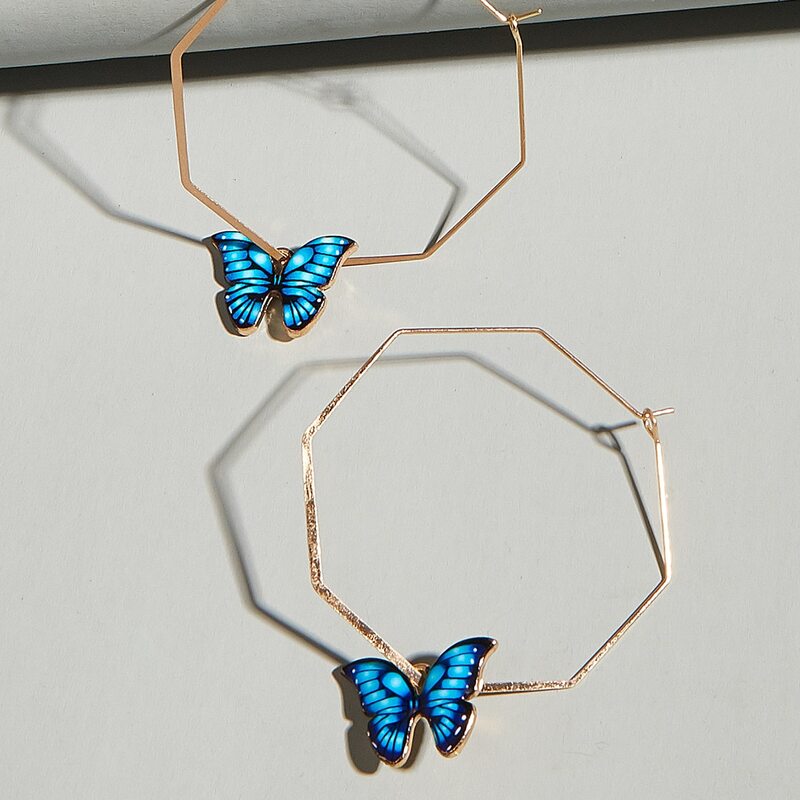 

Butterfly Geo Hoop Earrings, Blue
