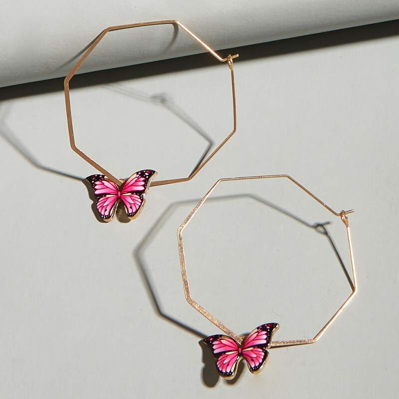

Butterfly Geo Drop Earrings, Pink