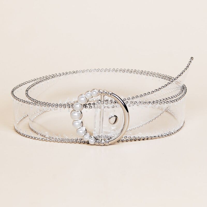 

Faux Pearl Buckle Belt, Clear