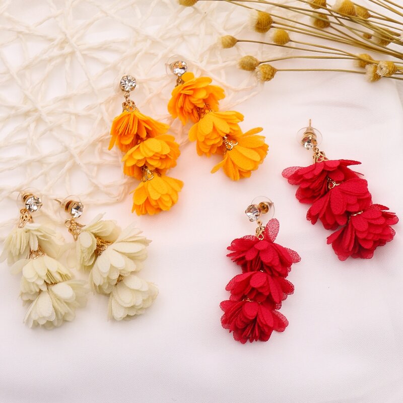 

3pairs Floral Charm Drop Earrings, Multicolor
