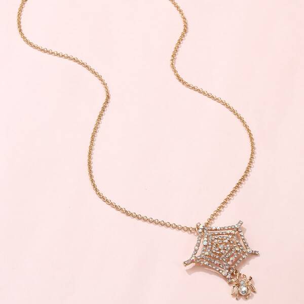 

Rhinestone Spider Web Necklace, Gold