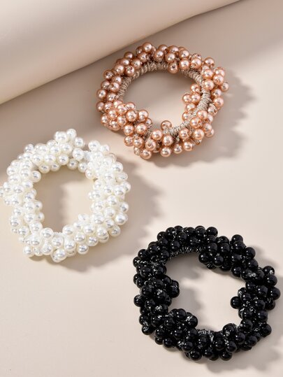 سلك الشعر بالخرزة واللؤلؤة الاصطناعية 3قطعات