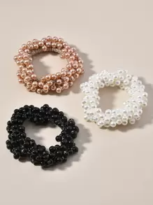 3入組人造珍珠串珠髮圈 - 彩色 - 查看 2