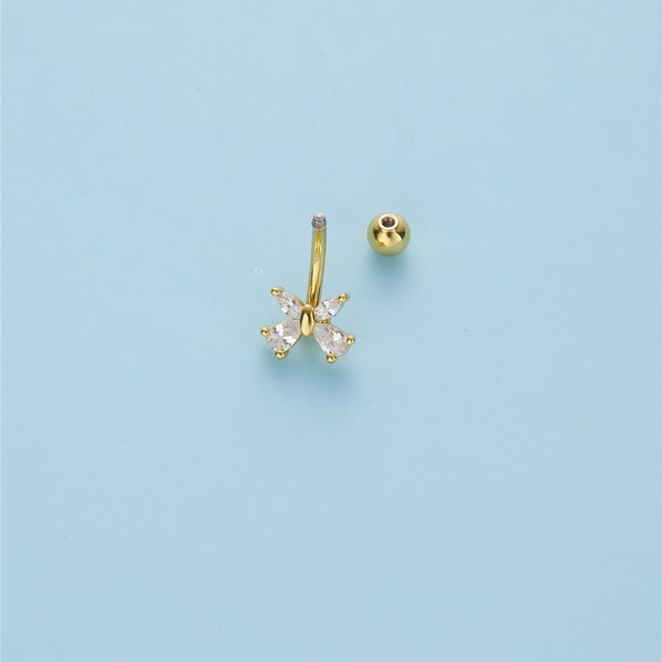 

Rhinestone Bow Belly Bar, Gold