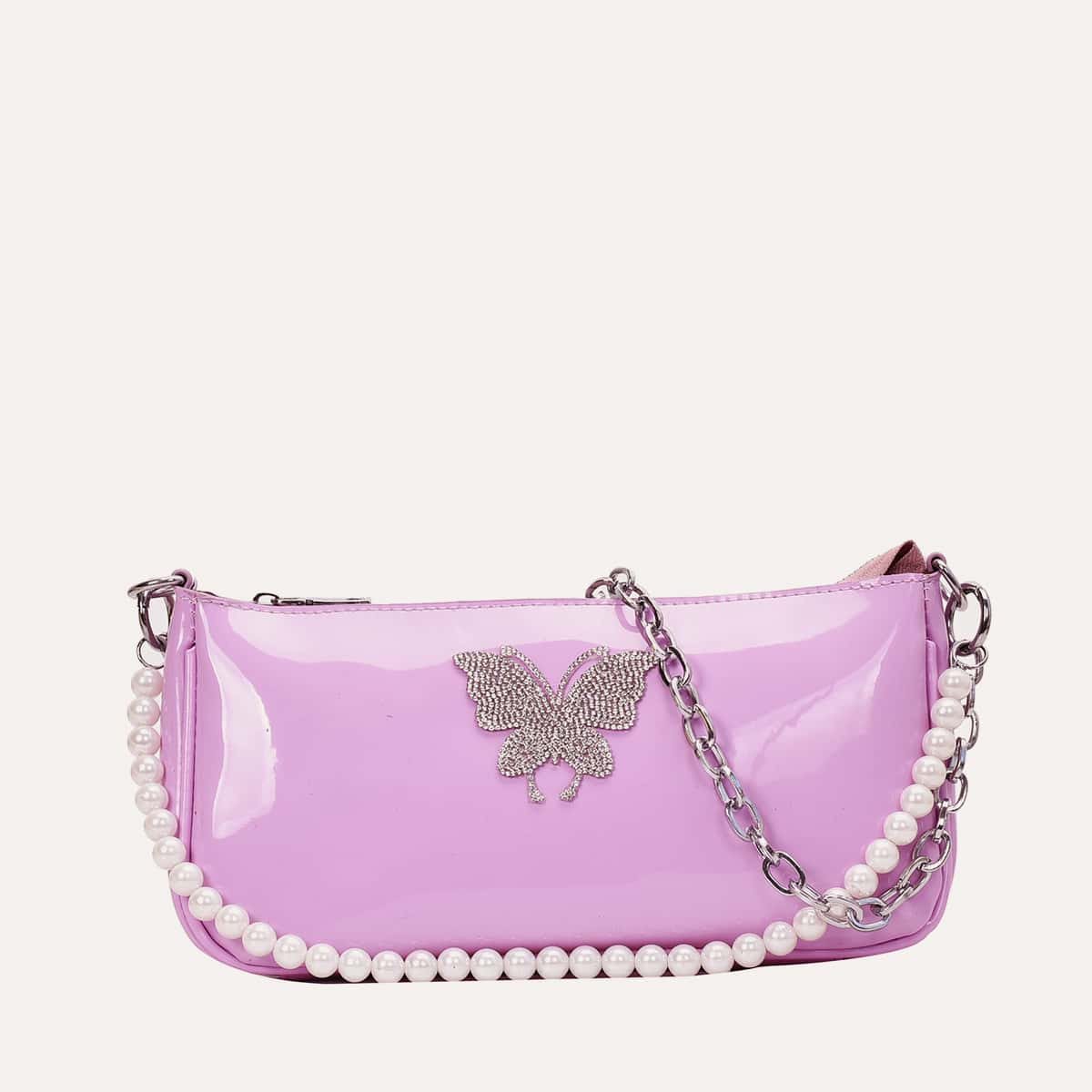 

Rhinestone Decor Beaded Handle Tote Bag, Purple