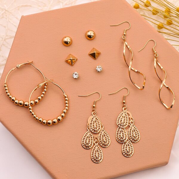 

Серьги со стразами 6 пар, Золотистый