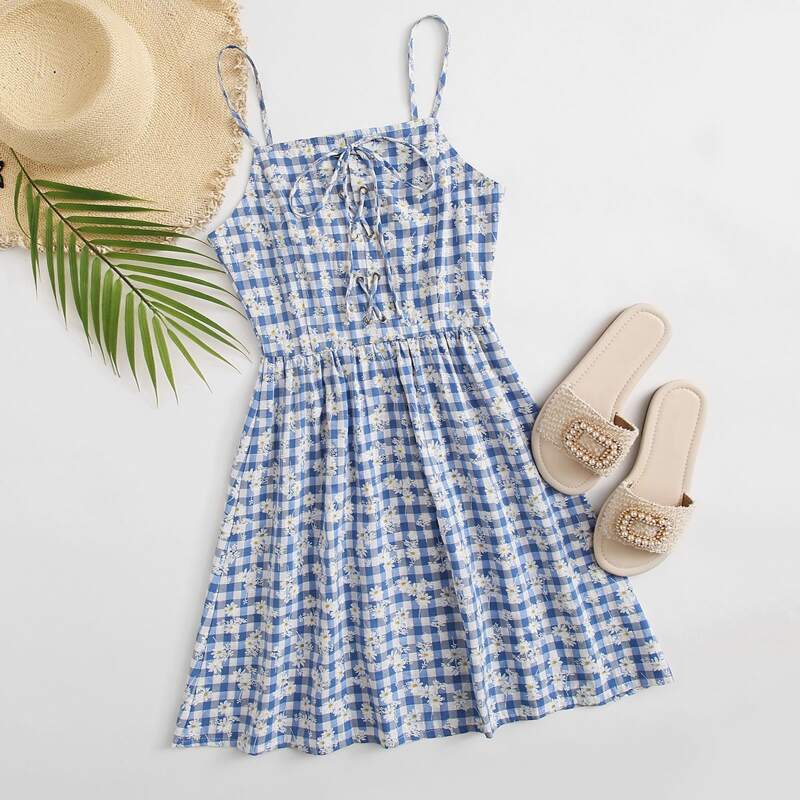 

Daisy & Gingham Cami Sundress, Blue
