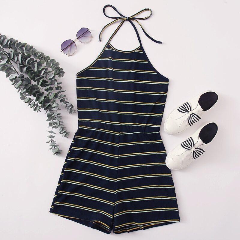 

Striped Halter Romper, Multicolor