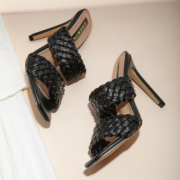 

Double Braided Strap Heeled Mules, Black