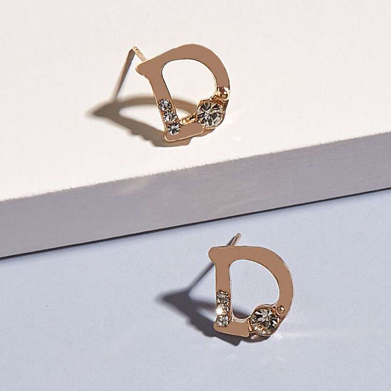 

Rhinestone Letter Stud Earrings, Gold