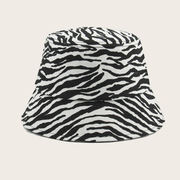 

Men Zebra Stripe Pattern Bucket Hat, Black and white