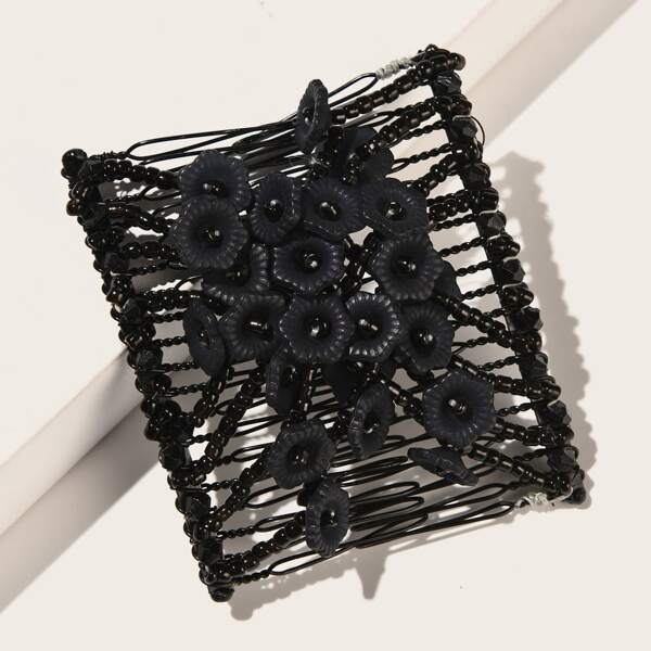 

Double Row Beaded Hair Pin, Black