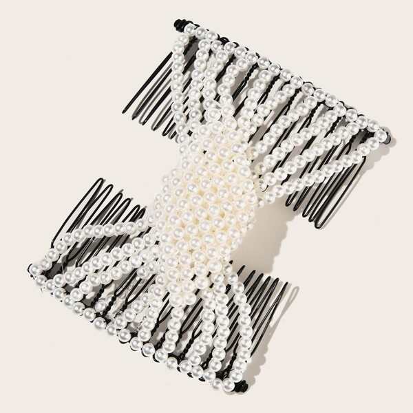 

Double Row Faux Pearl Hair Pin, White
