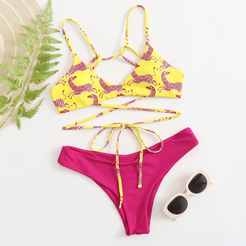 

Zebra Print Tie Back Bikini Swimsuit, Multicolor