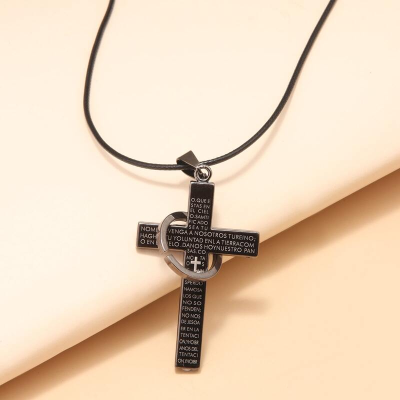 

Guys Cross Charm Necklace, Black